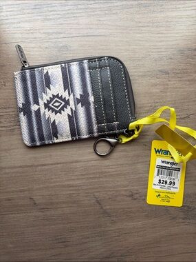 NWT Wrangler Gray and Black Southwestern Mini Zip Card Wallet